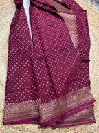 Maroon crepe chiffon with brocade blouse handloom silk.