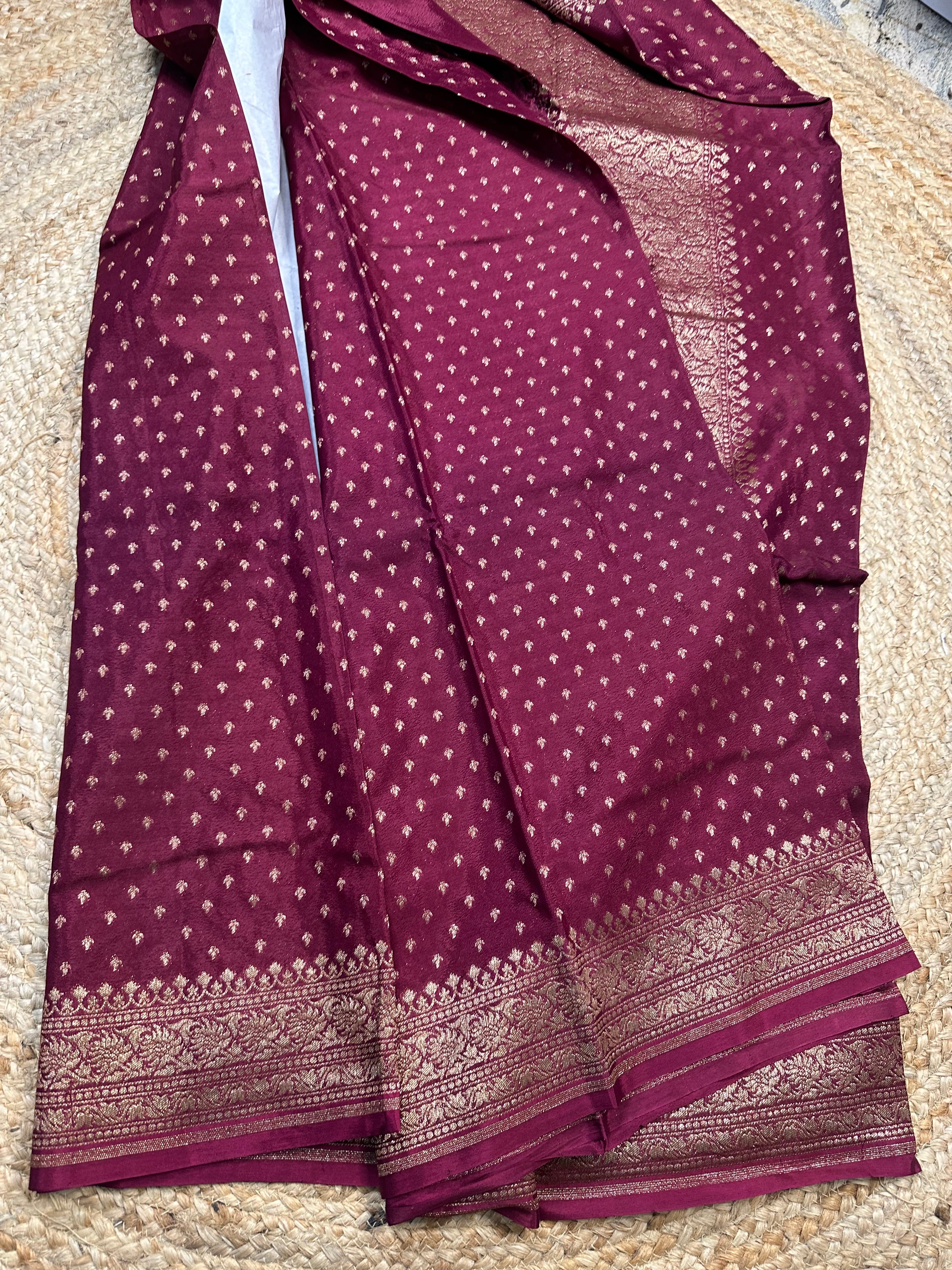 Maroon crepe chiffon with brocade blouse handloom silk.
