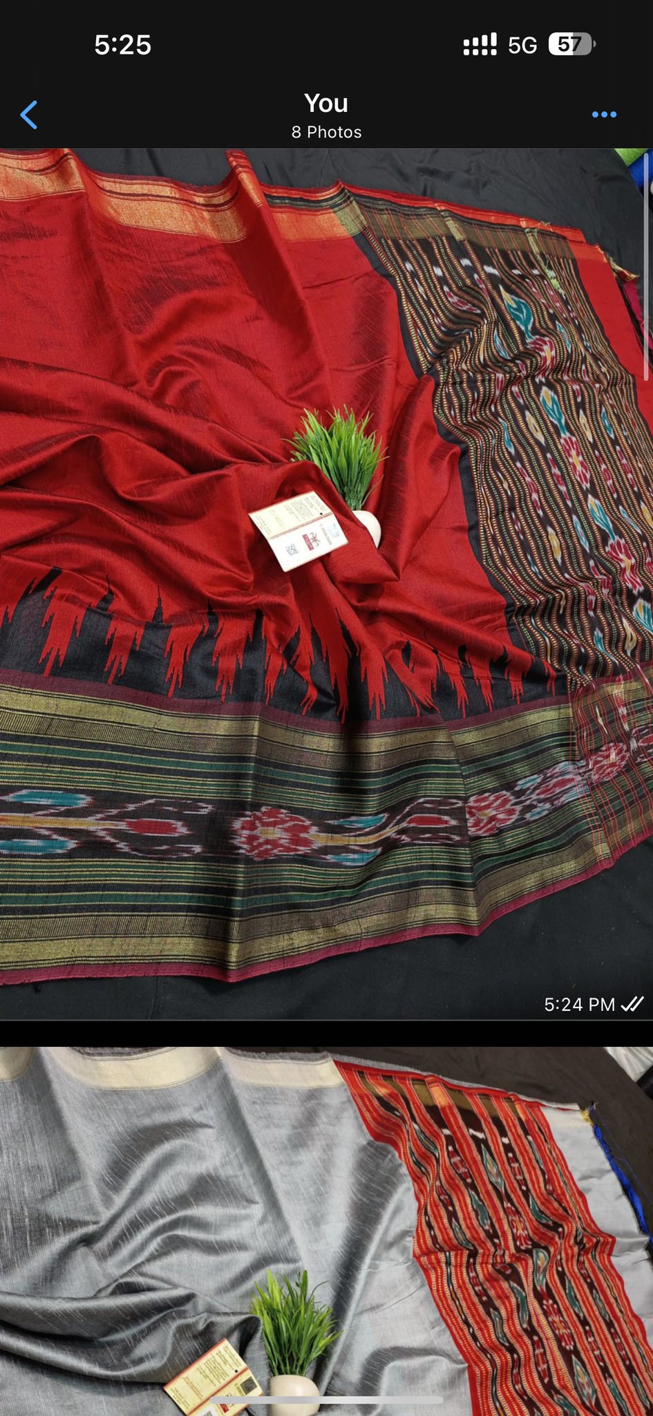 Raw silk,red with black combination.