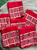 Hot red pure modal Ajrak silk sarees with lotus Ajrak blouse