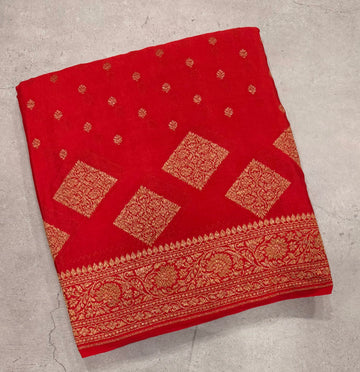 Red  small butta pure benarasi crepe silk saree