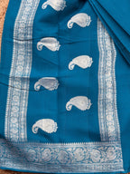 Peacock blue Banarasi pure khadi chiffon saree sliver zari woven