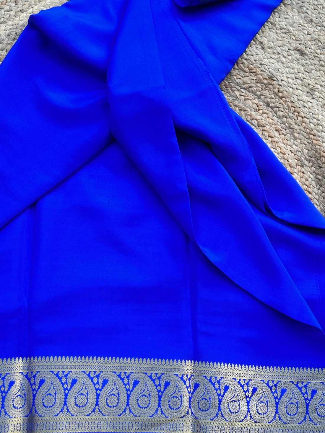 Royal blue Mango border pure crepe Mysore Silk 120 gsm