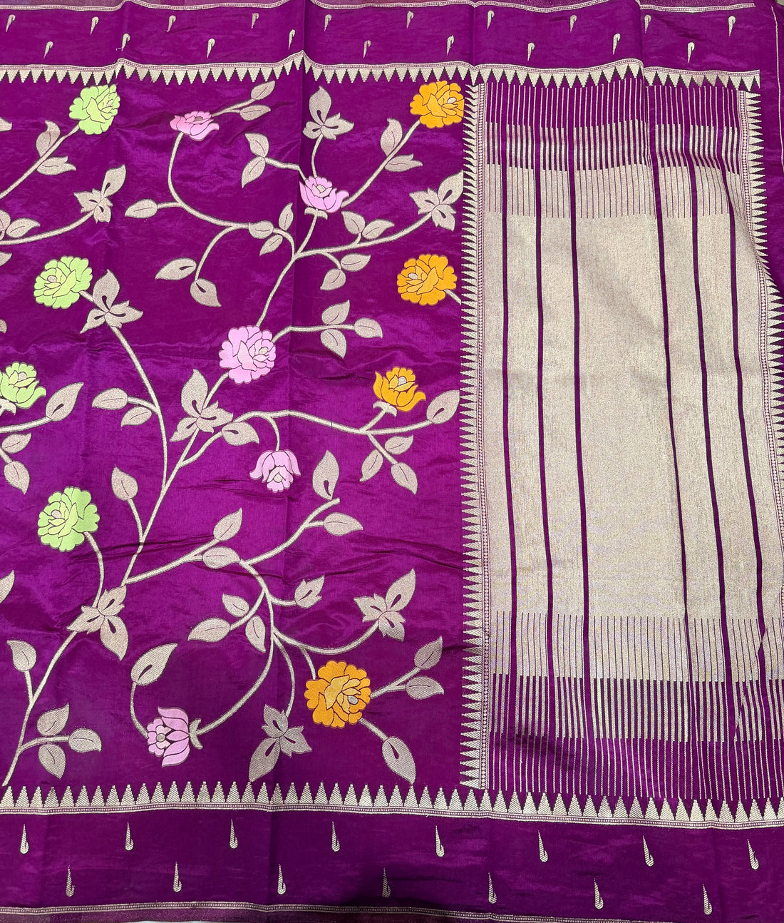 Purple temple border tusser Paithani saree