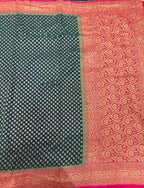 Bottle green small butta pure Banarasi khaddi georgette saree