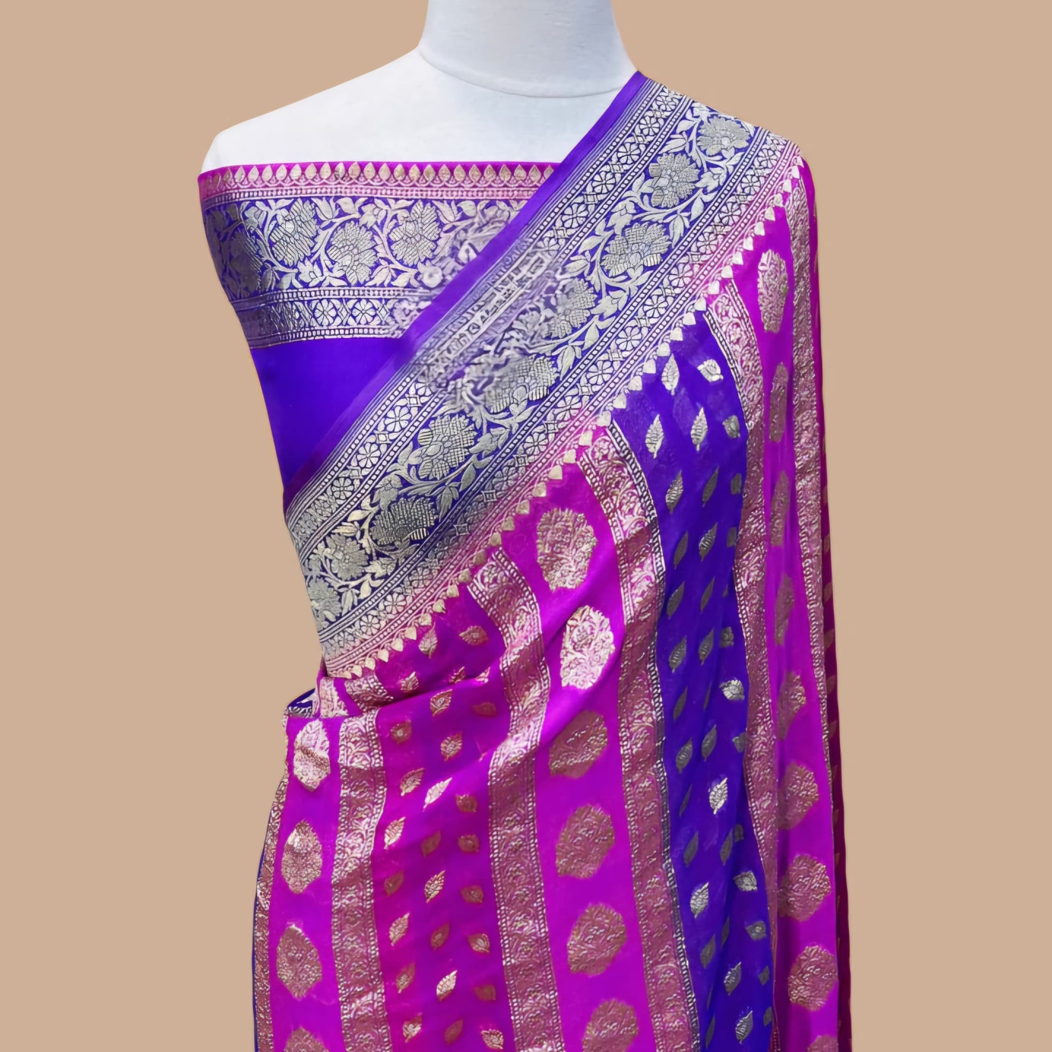 Lavender and pink pure khaddi Georgette water zari