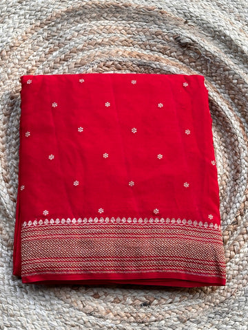 Hot red pure crepe Banaras silk sarees