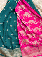 3D Green pink and orange pure crepe Banaras