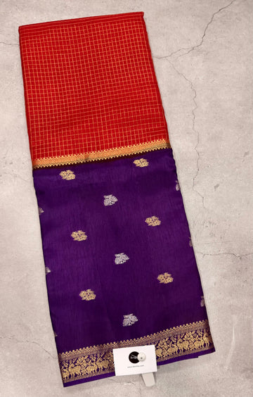 2D contrast border checks Dola crepe saree