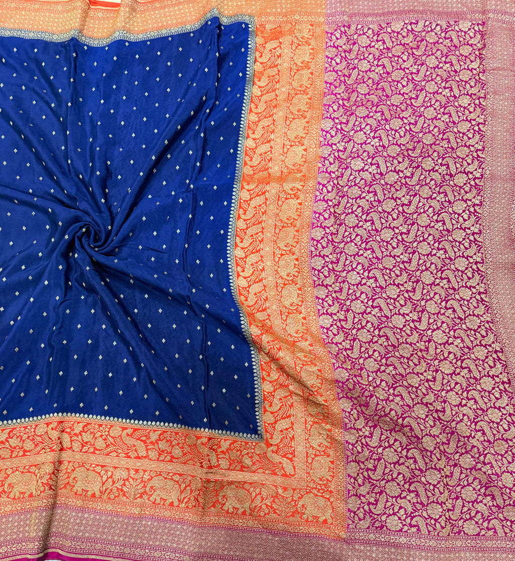 Blue 3D pure benarasi crepe silk saree