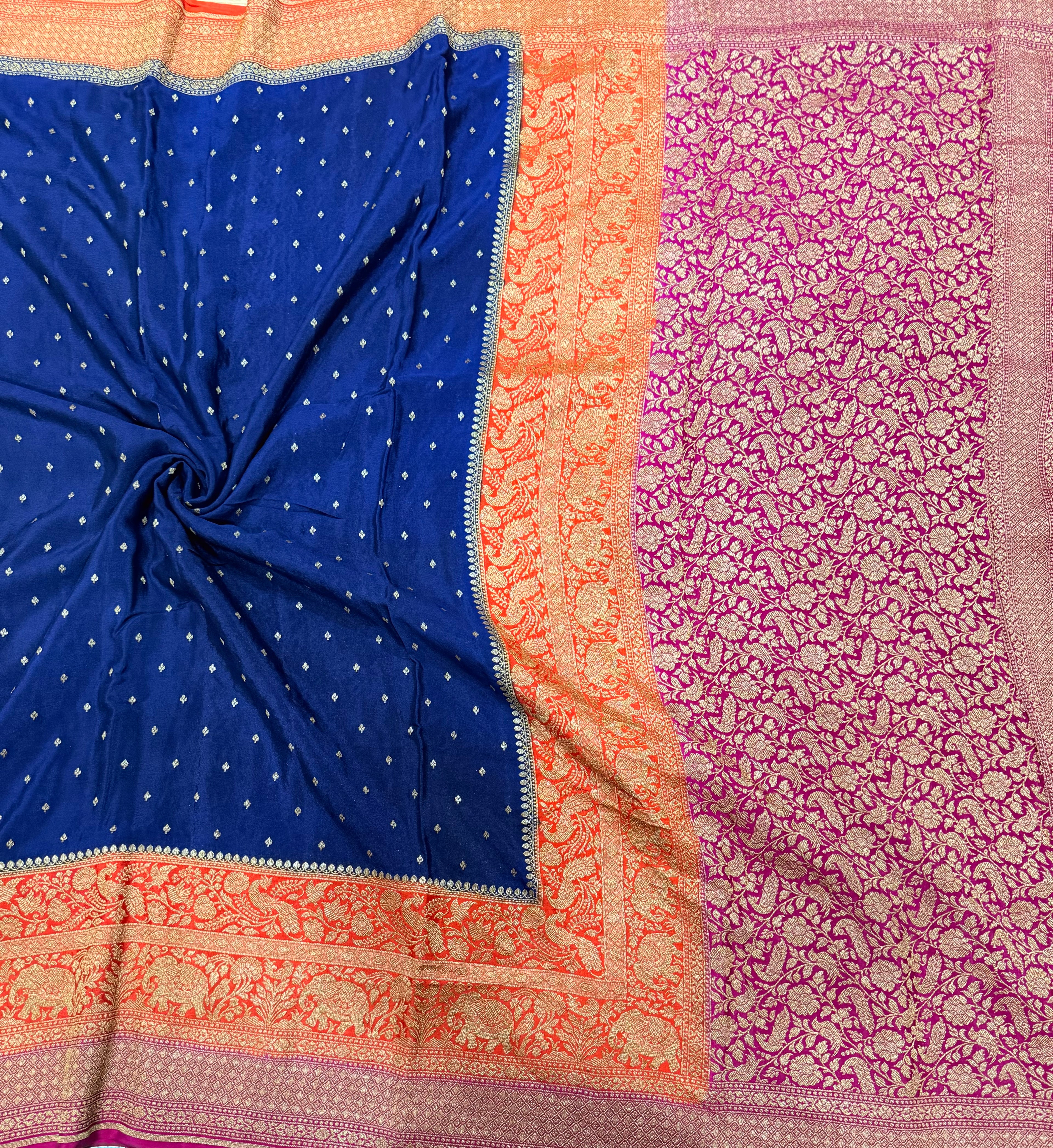 Blue 3D pure benarasi crepe silk saree