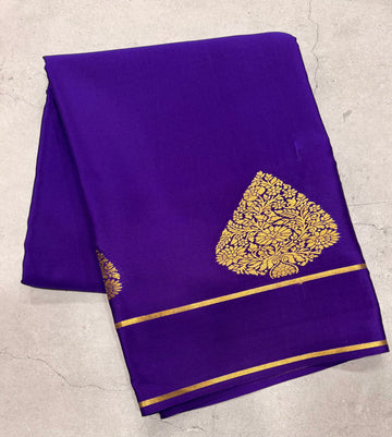 Purple leaf big butta pure Mysore silk crepe saree