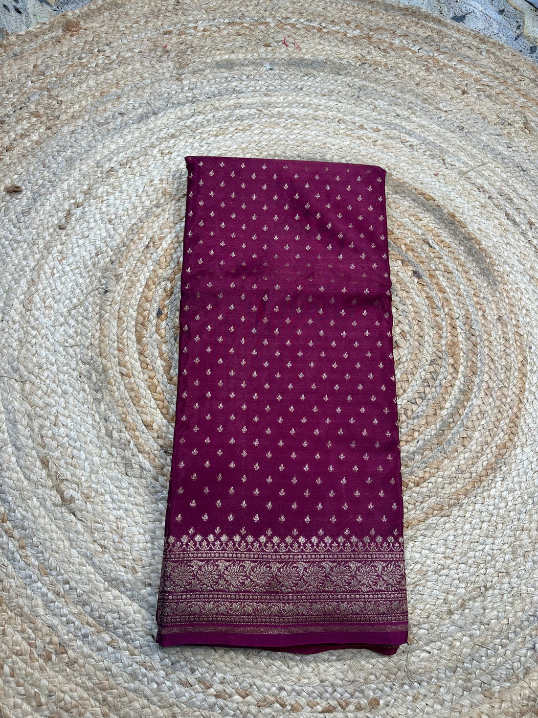 Maroon crepe chiffon with brocade blouse handloom silk.