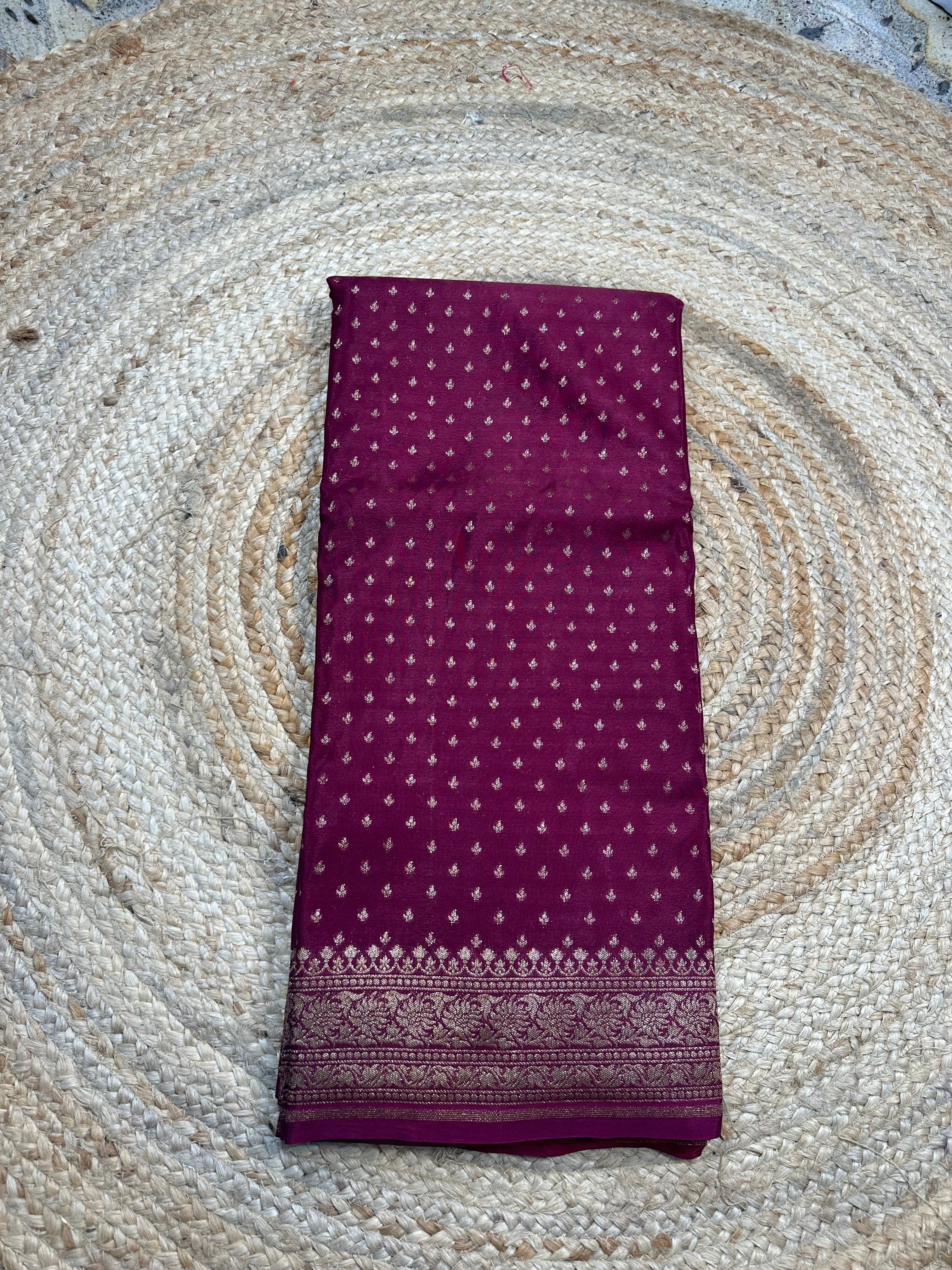 Maroon crepe chiffon with brocade blouse handloom silk.