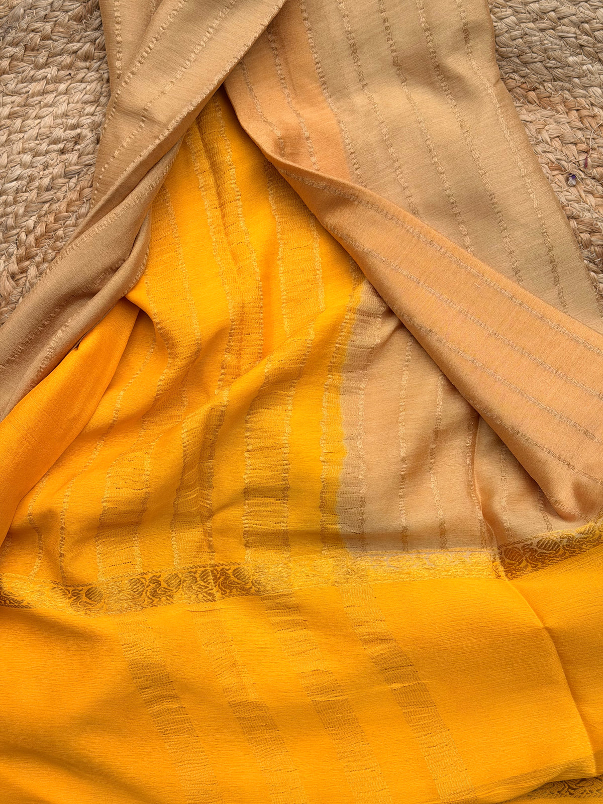 Golden chikku with mustard colour pure wrinkle crepe silk certified
