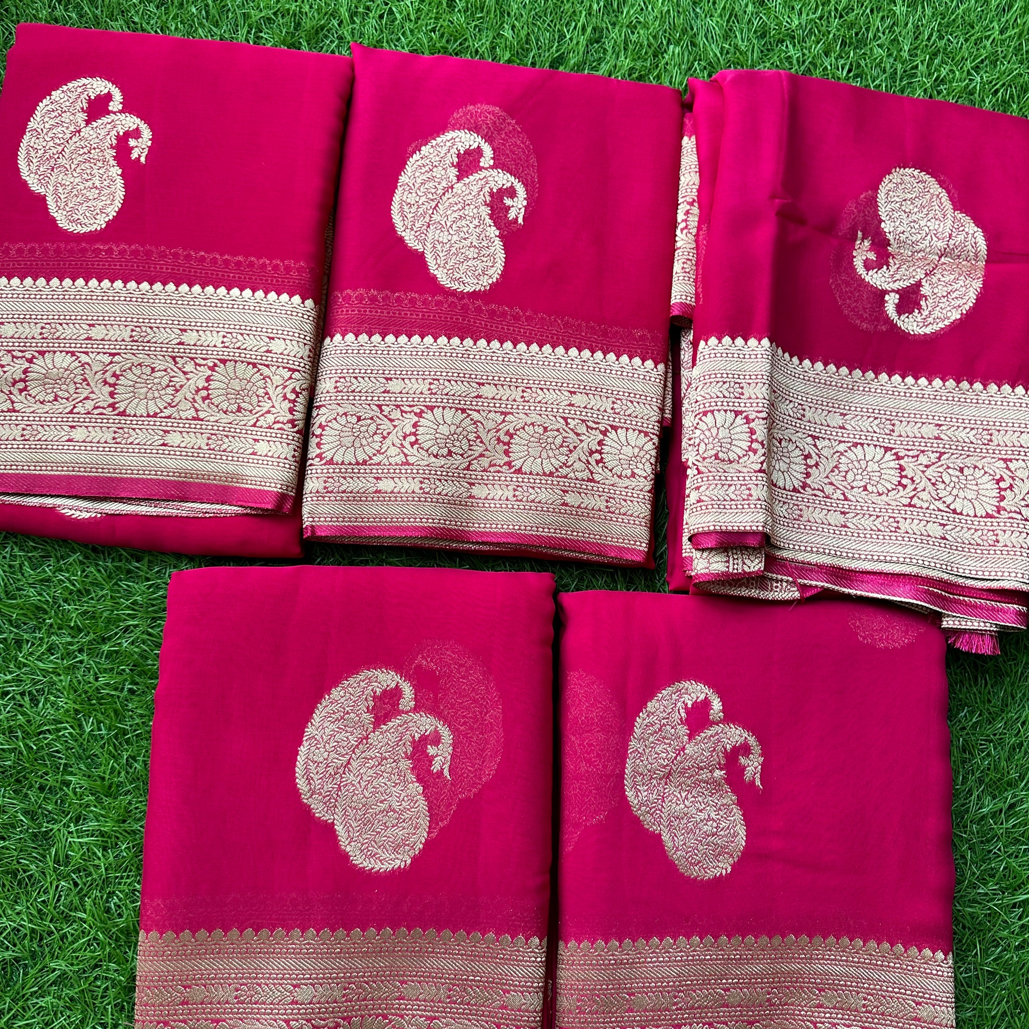 Rani pink pure viscose georgette sarees.