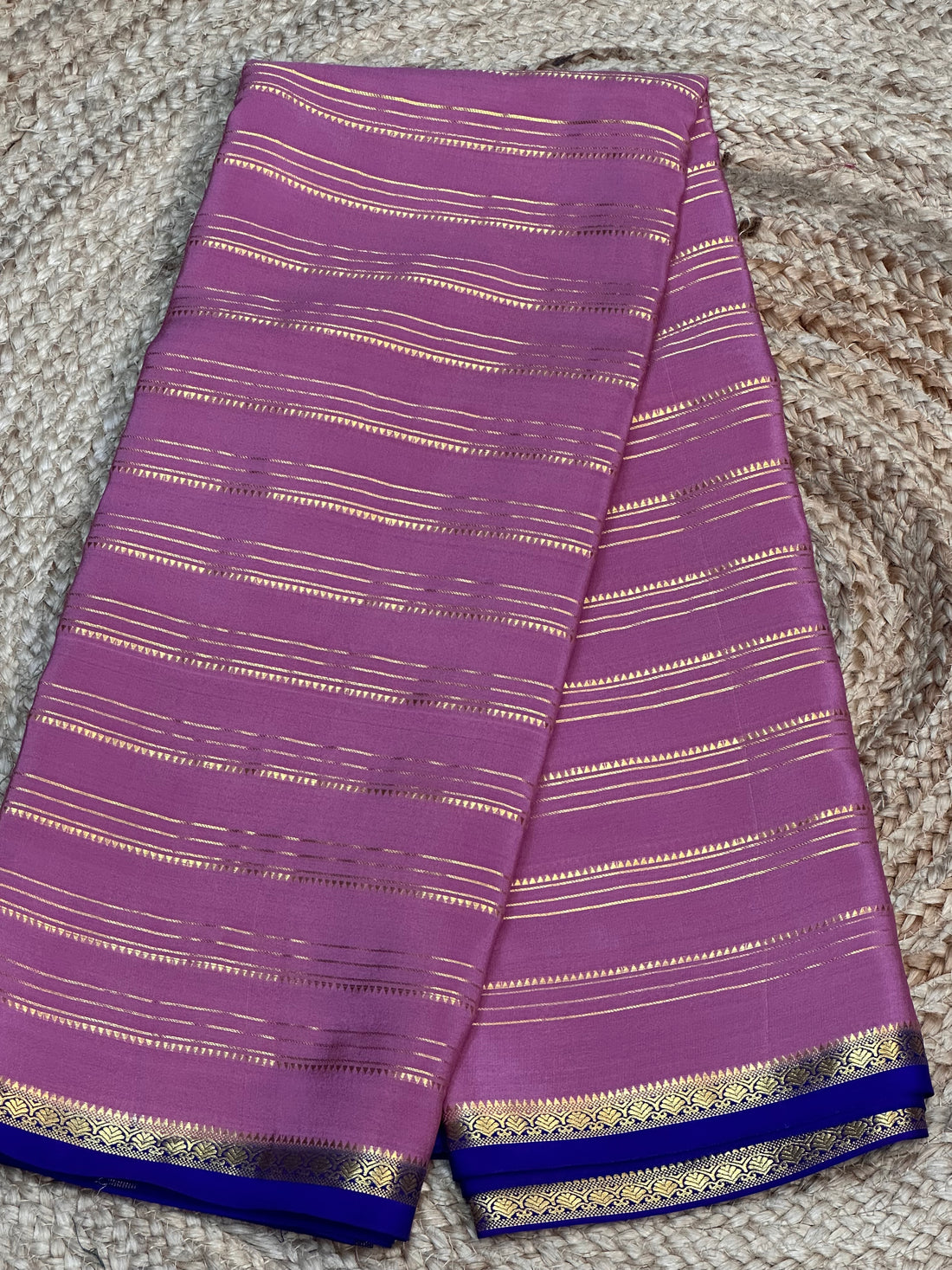 Onion pink and purple pure Mysore silk crepe with small contrast border