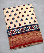 White small butta Kanchi border pure Ajrak dola sarees