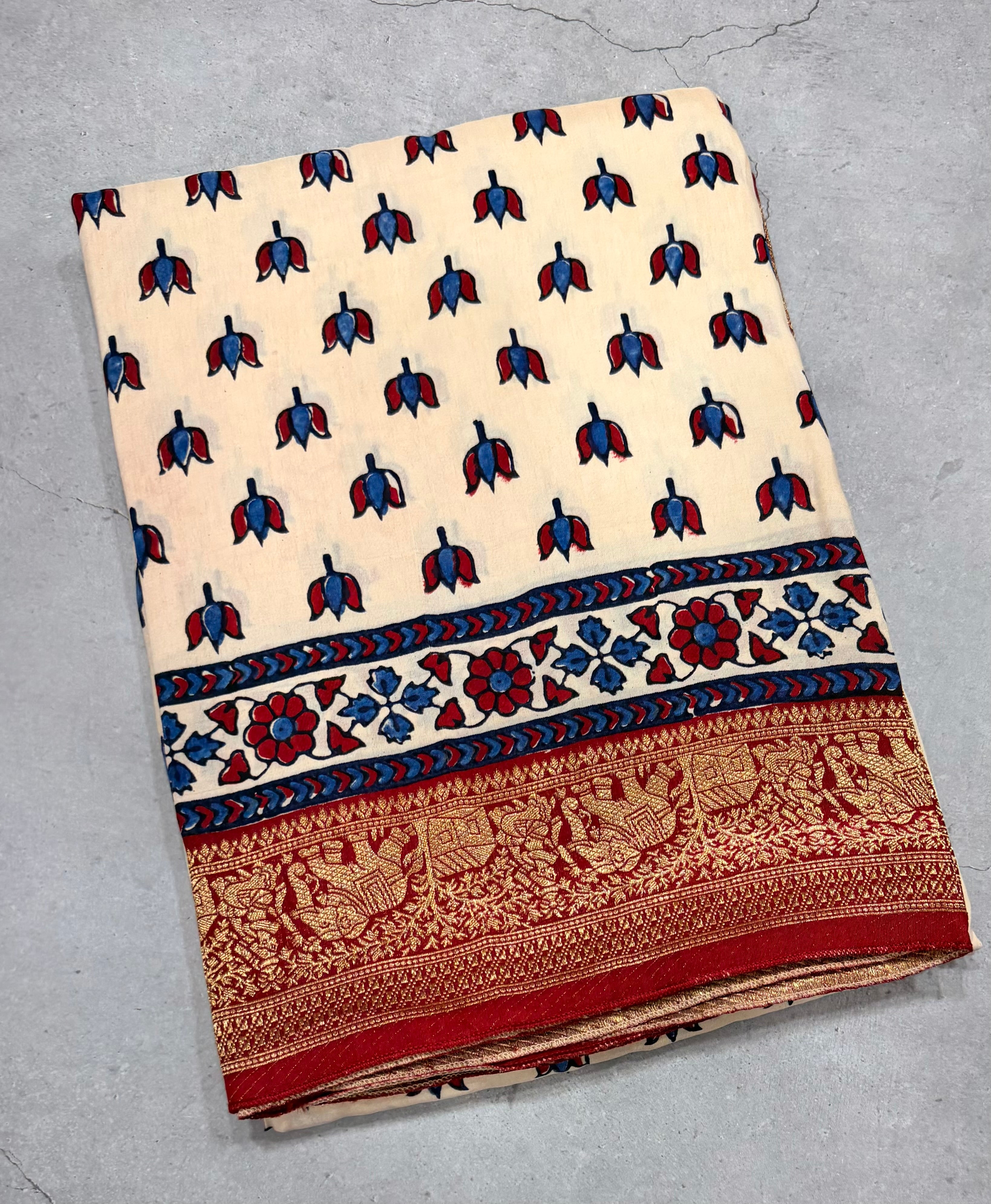 White small butta Kanchi border pure Ajrak dola sarees