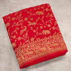 Red jaal pattern pure benarasi crepe silk saree