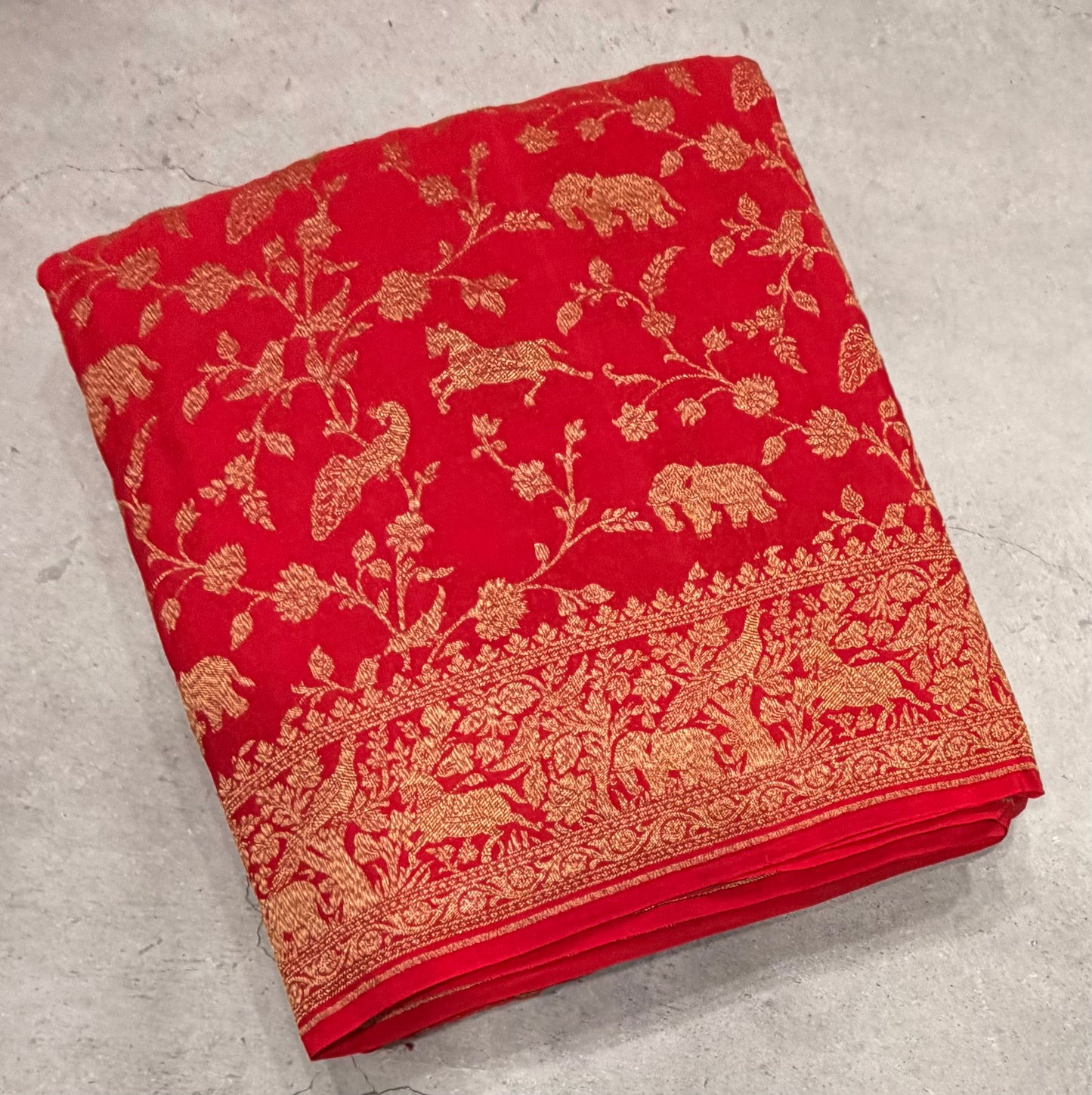 Red jaal pattern pure benarasi crepe silk saree