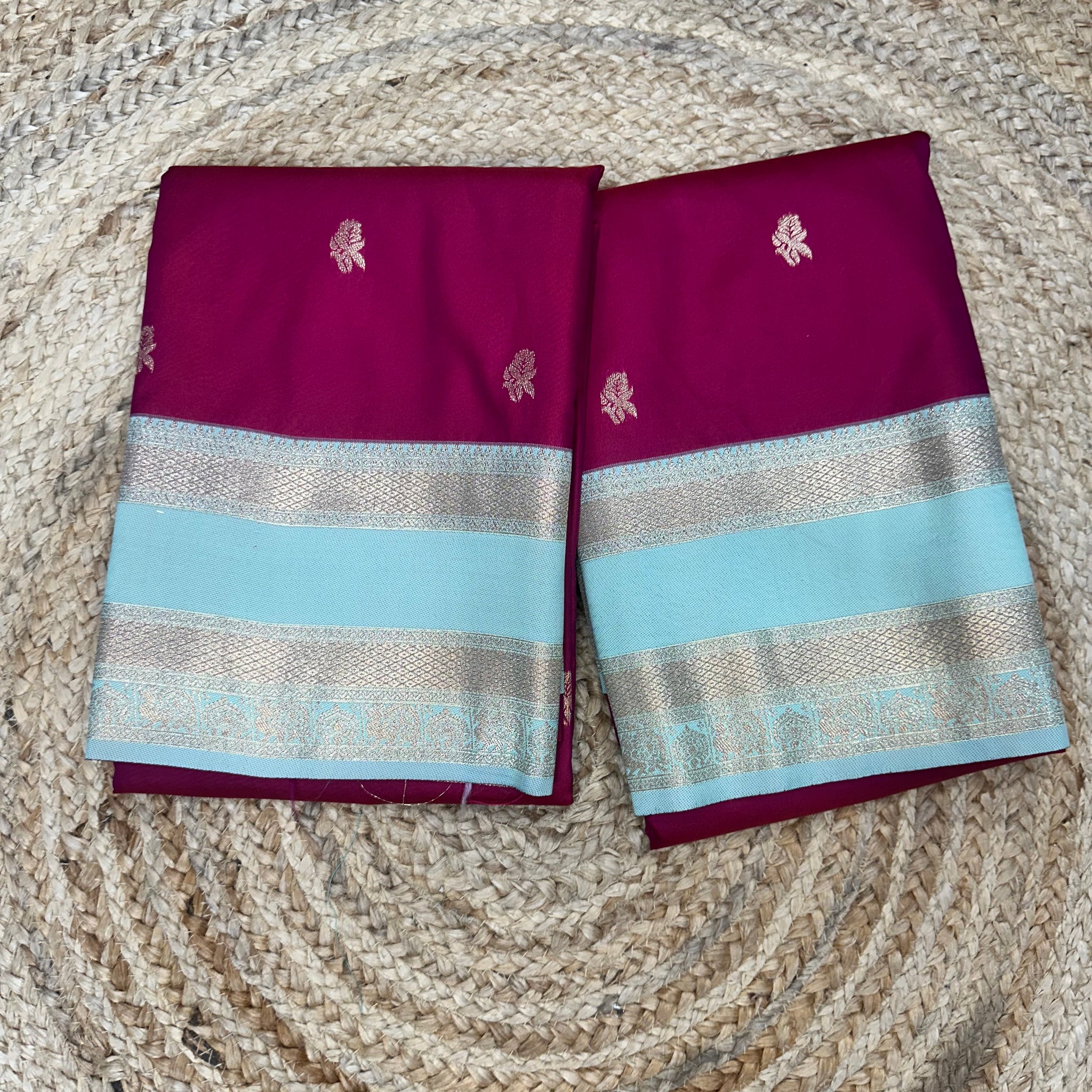 Red and sea Pistha green semi kanchi sarees