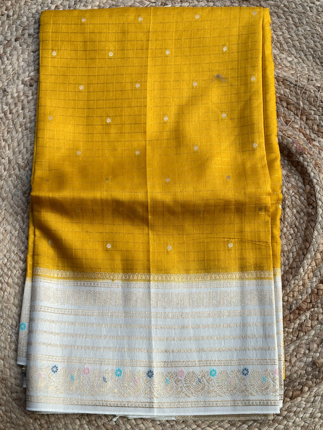Mustard and half white dola silk