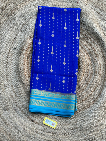 Royal blue sky blue pure crepe Mysore Silk sarees 130 gsm