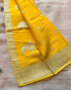 Yellow Banarasi pure khadi chiffon saree sliver zari saree