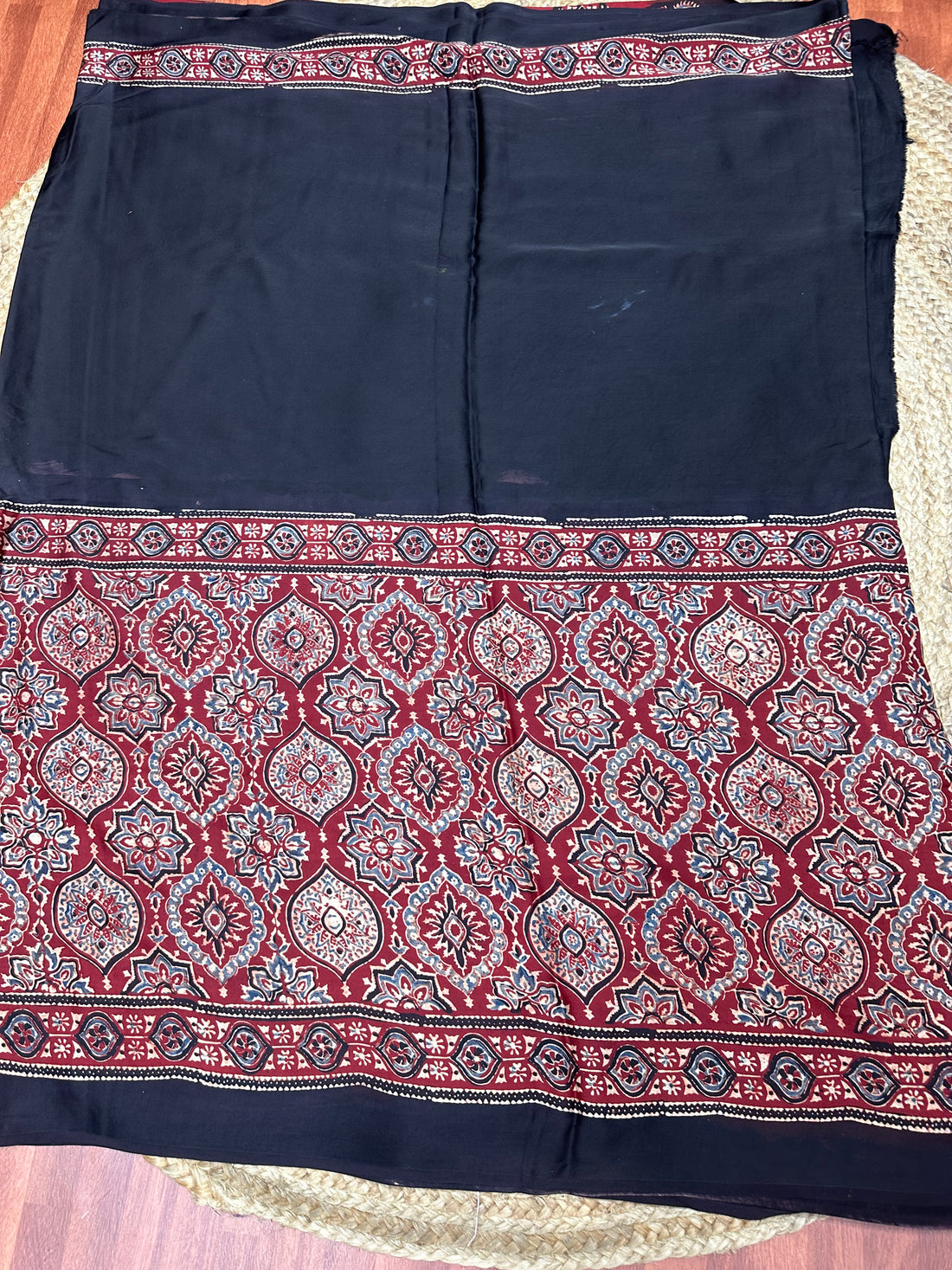 Black and maroon pure Ajrak modal silk half and half pattern