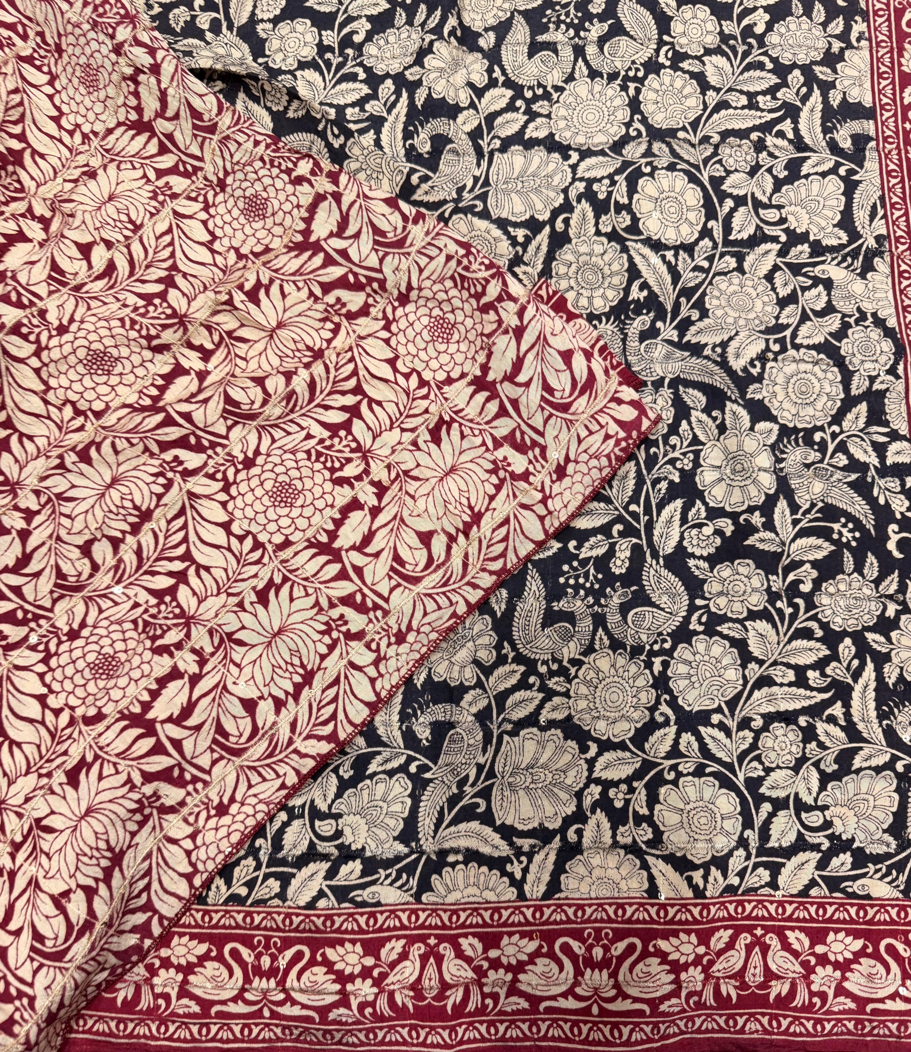 Black n maroon Kalamkari digital print 107 casual saree