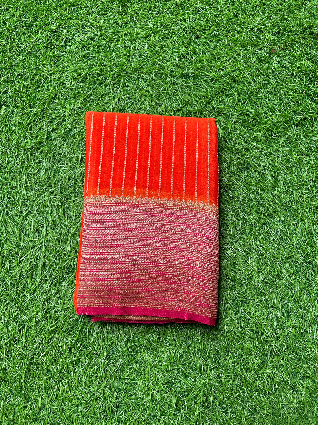 Orange with pink semi wrinkle crepe