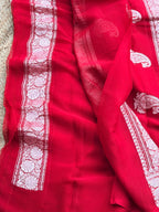 Burgundy Banarasi pure khadi chiffon saree sliver zari woven