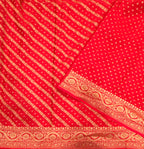Red stripes small butta pure benarasi crepe silk saree