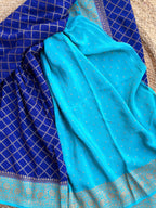 Royal blue and sky blue pure Banaras crepe