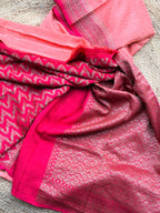 Banaras Pure crepe chiffon peach and pink