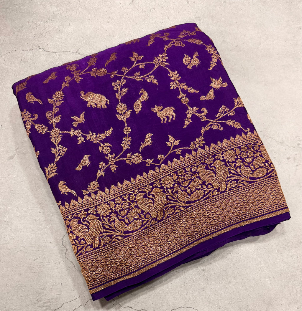 Purple jaal pattern pure benarasi crepe silk saree