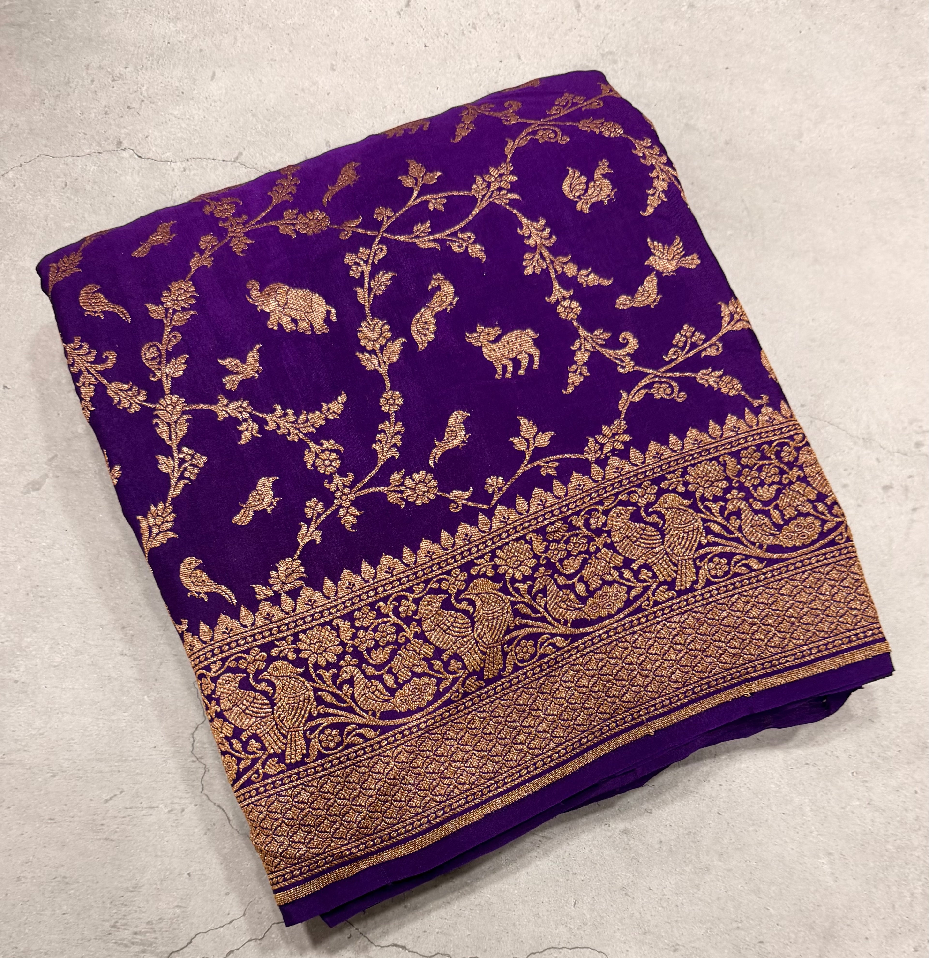 Purple jaal pattern pure benarasi crepe silk saree