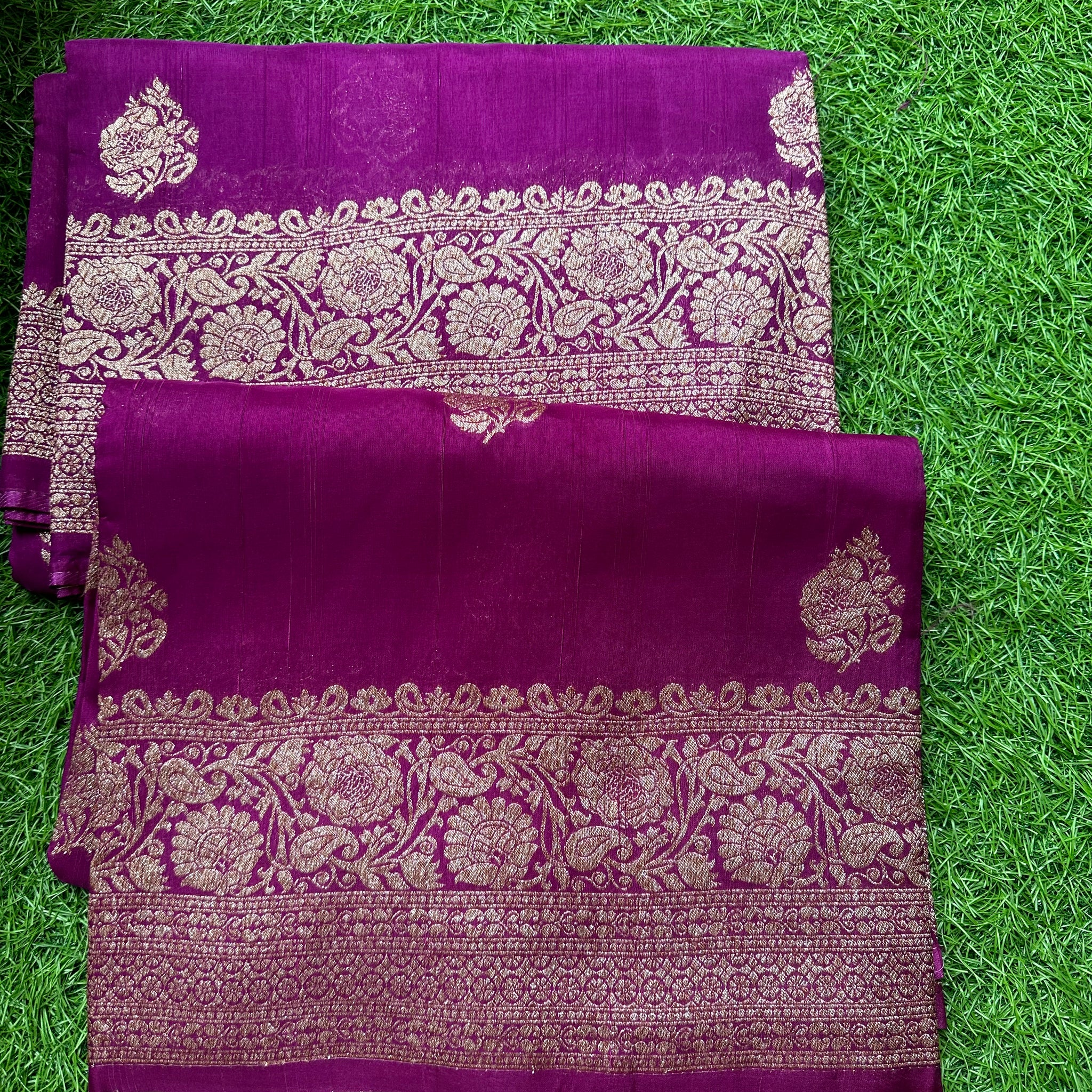 Wine semi raw silk Banaras silk.