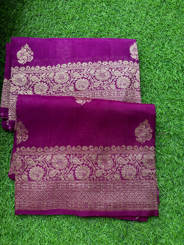 Wine semi raw silk Banaras silk.
