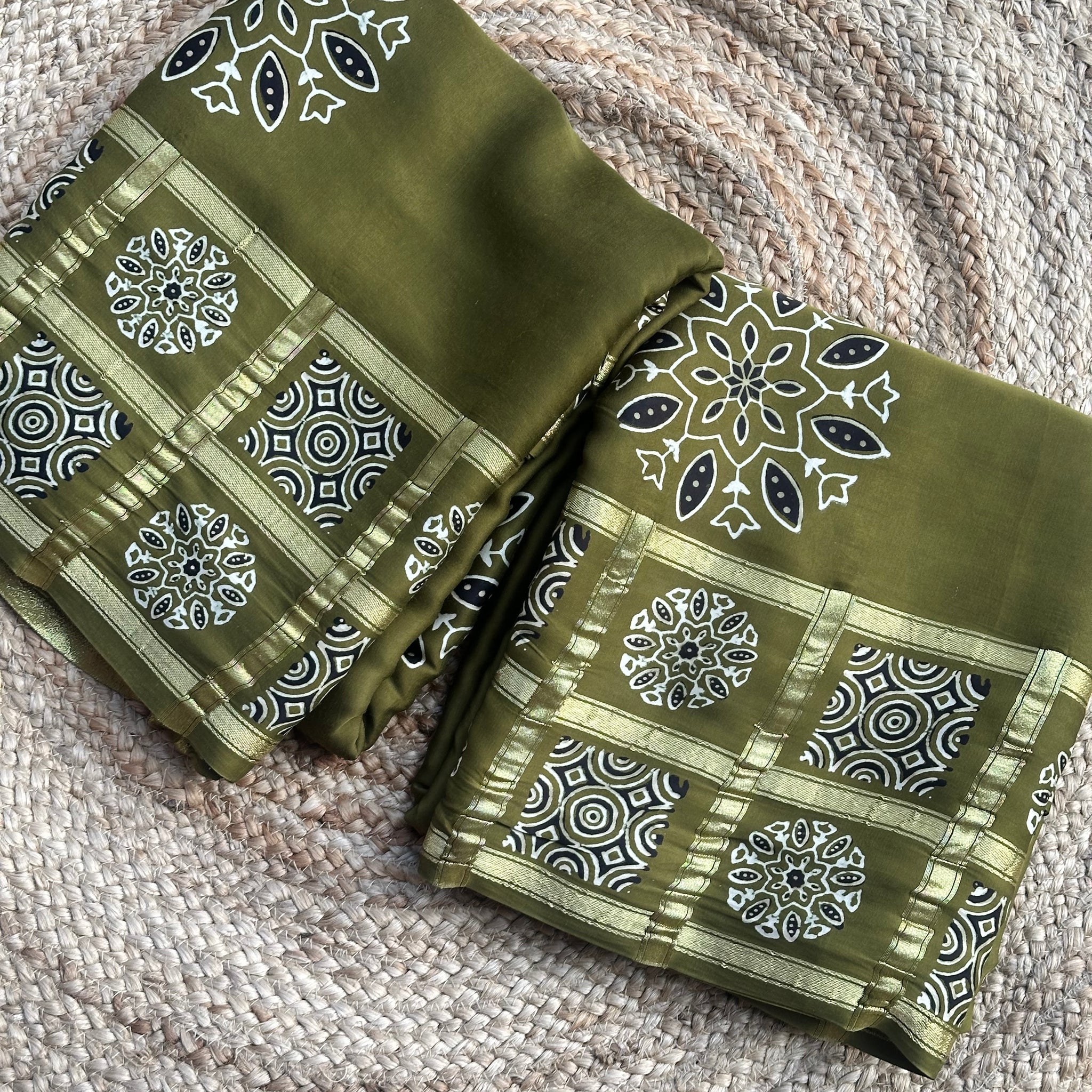 Mehendi green pure Ajrak modal silk