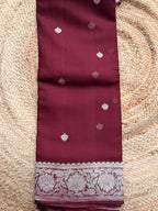 Burgundy maroon banarasi pure khadi chiffon sliver zari woven