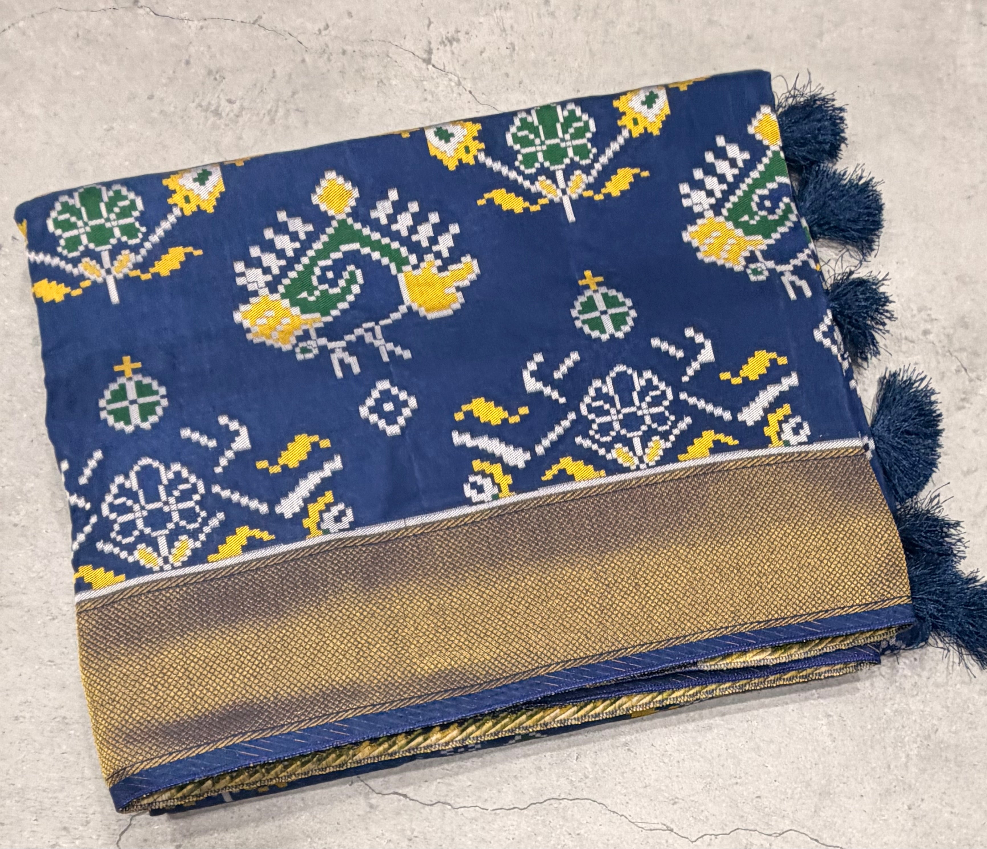 Blue small border tusser Paithani saree