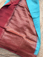 Sea blue with maroon Banaras crepe chiffon