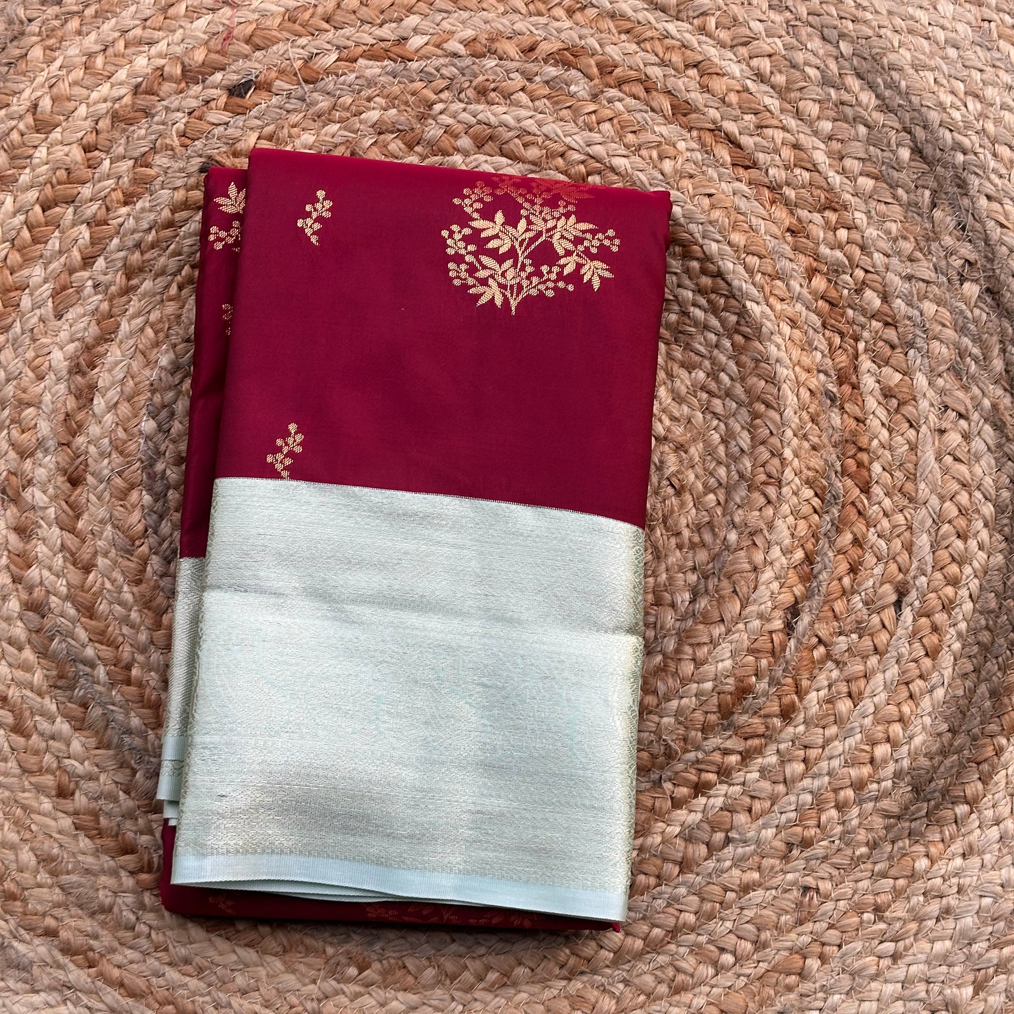 Maroon and sea green semi Kanchi sarees