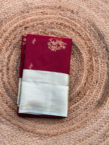 Maroon and sea green semi Kanchi sarees