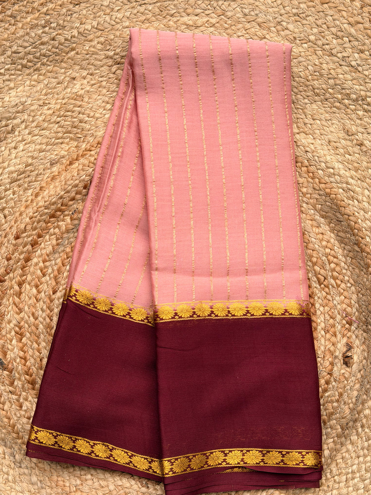 Pure wrinkle crepe beige and coffee brown with silk mark certified
