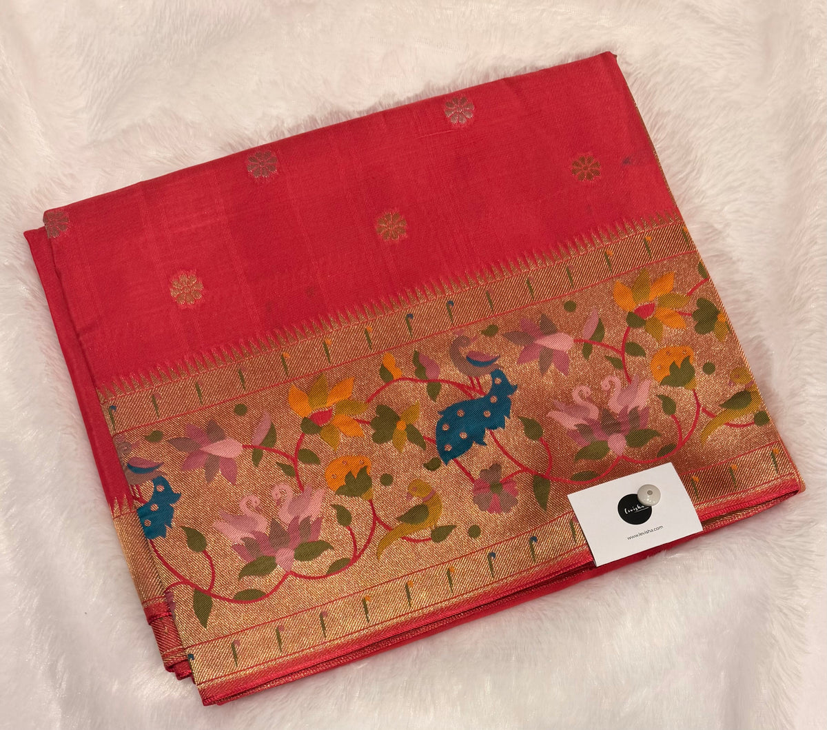 Pastel pink pure paithani swan & peacock border saree