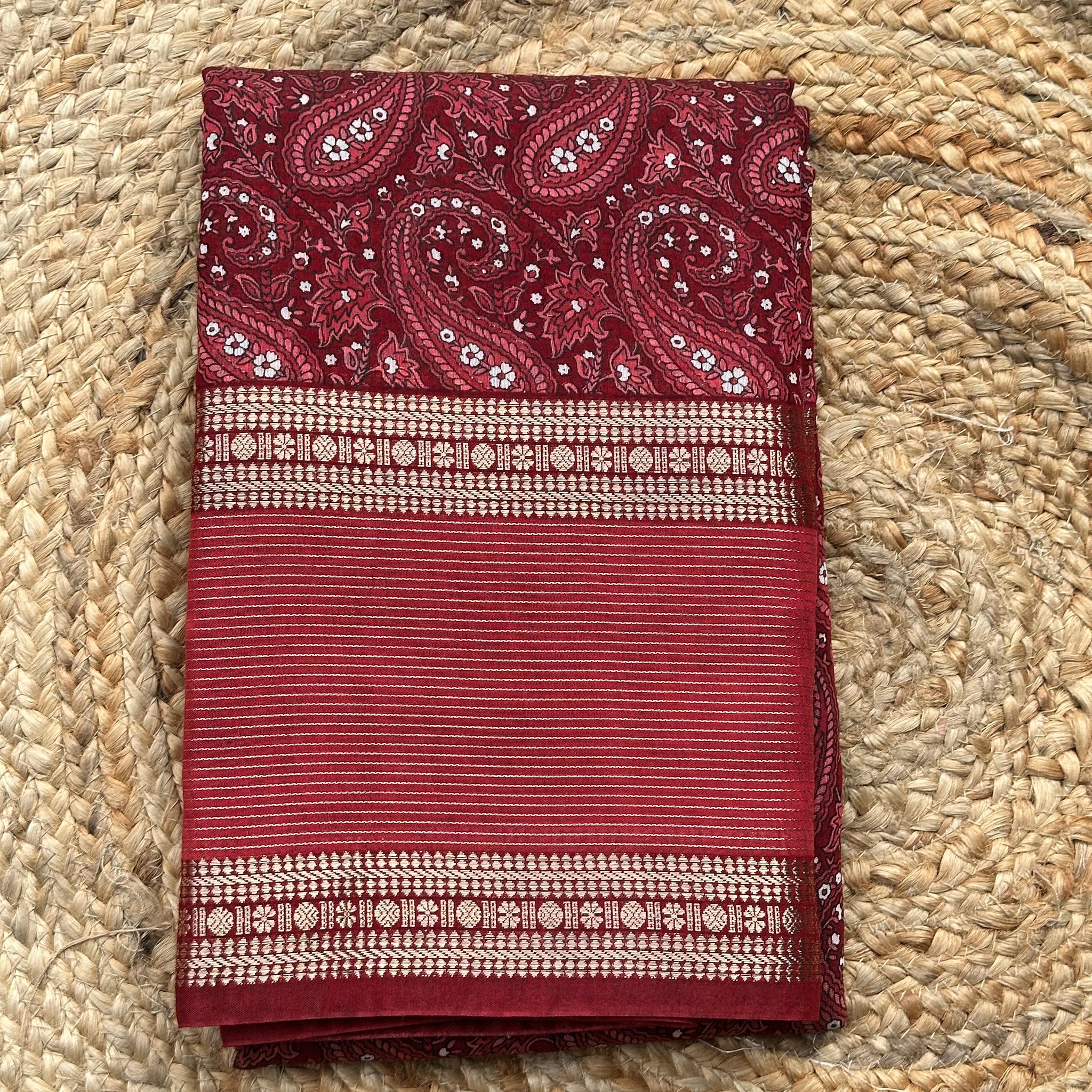 Deep maroon semi digital crepe sarees
