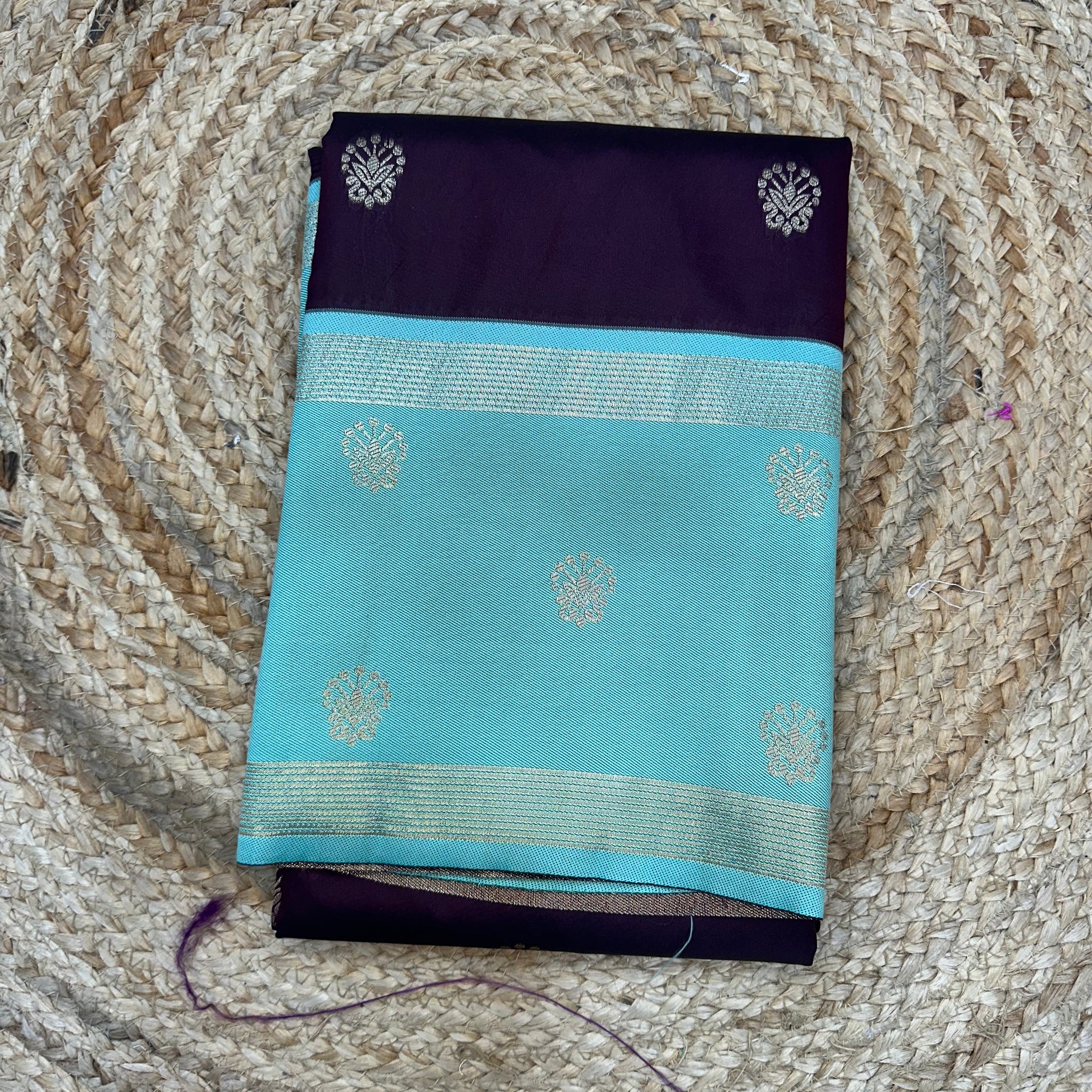Semi Kanchi saree brown with sea blue